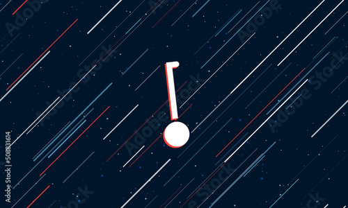 Large white gyroscooter framed in red in the center. The effect of flying through the stars. Vector illustration on a dark blue background with stars and slanted lines