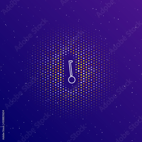 A large white contour gyroscooter in the center, surrounded by small dots. Dots of different colors in the shape of a ball. Vector illustration on dark blue gradient background with stars