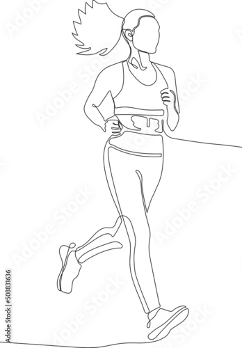 Continuous one line drawing of person running during sport marathon or sprint game. Champion player doing jogging exercise vector minimalism. Vector illustration
