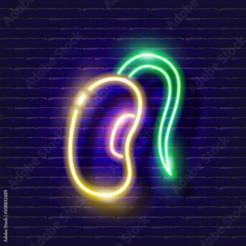 Germinated seed neon icon. Gardening and agriculture concept. Vector sign for design, website, signboard, banner, advertisement.