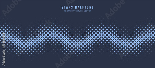 Stars Halftone Geometric Seamless Pattern Vector Continuous Wavy Line Navy Blue Abstract Background. Checkered Faded Particles Wave Form Structure Subtle Texture. Half Tone Contrast Graphic Wallpaper