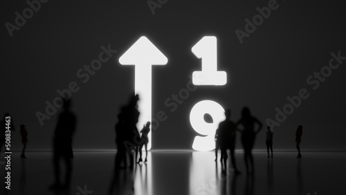 3d rendering people in front of symbol of sort numeric up on background