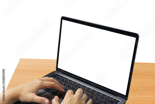 Image of woman's hands typing on keyboard to check email and investment reports. Selective focus