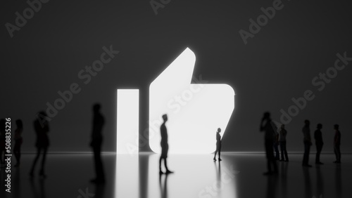 3d rendering people in front of symbol of thumb up button on background