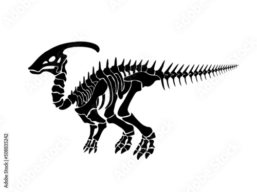 Vector illustration with dinosaur skeleton isolated on a white background.