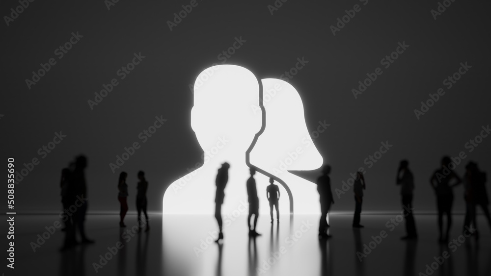 3d rendering people in front of symbol of users on background
