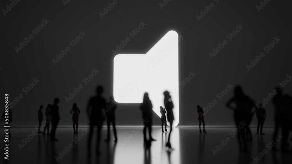 3d rendering people in front of symbol of volume off on background