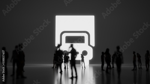 3d rendering people in front of symbol of delivery truck front view on background