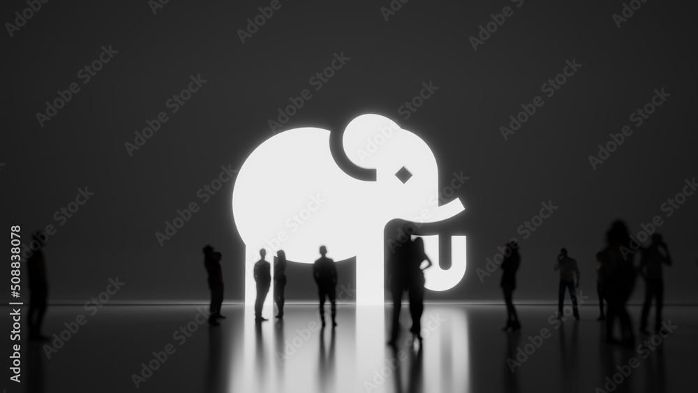 3d rendering people in front of symbol of elephant on background