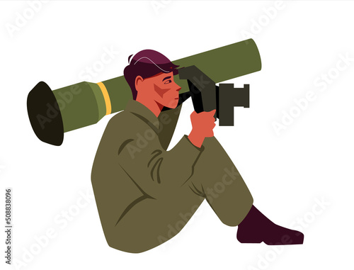 Soldier with Man-portable anti-tank missile system FGM-148 Javelin