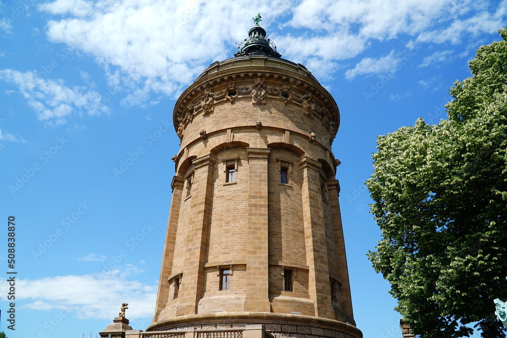 Landscape of Water tower at Friedrichsplatz in the city of Mannheim, Germany