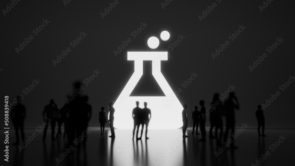 3d rendering people in front of symbol of chemical flask on background