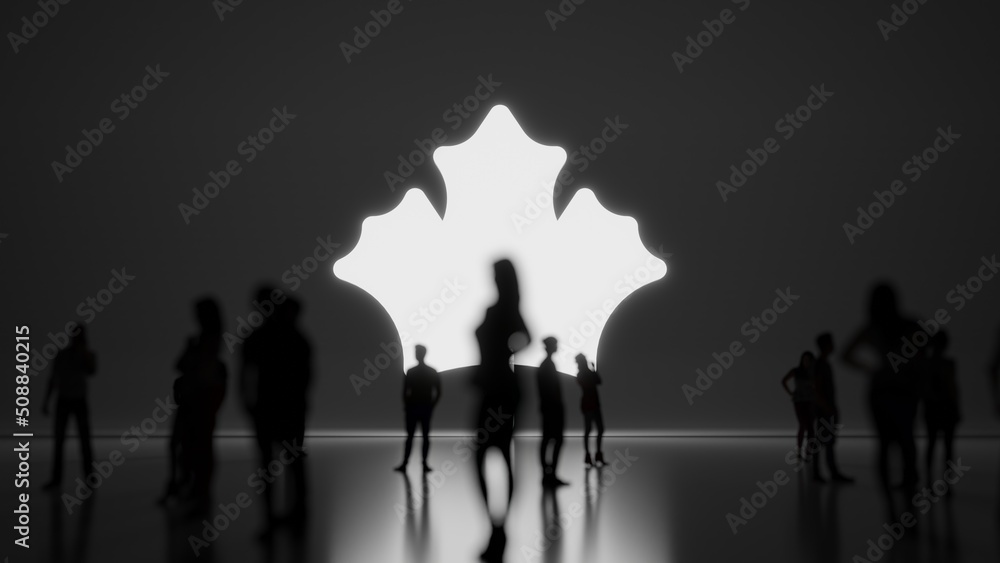 3d rendering people in front of symbol of maple leaf on background