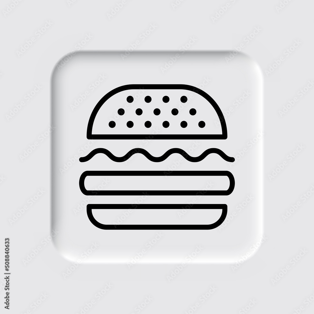 Burger simple icon, vector. Flat desing. Neumorphism design.ai Burger simple icon, vector. Flat desing. Neumorphism design.ai