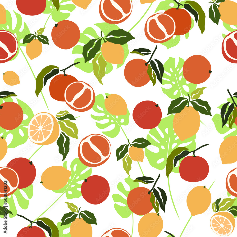 Seamless pattern with lemons and oranges. Pattern with citrus fruits. Summer. Vector graphics. Flat illustration. Seamless pattern with lemons and oranges. Pattern with citrus fruits. Summer. Vector graphics. Flat illustration.