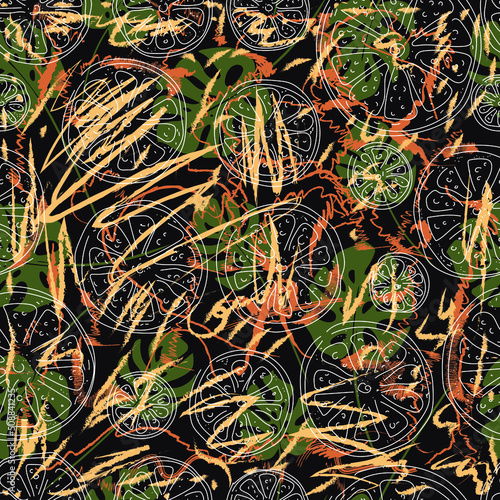 Seamless pattern with lemons and oranges. Pattern with citrus fruits. Summer. Vector graphics. Flat illustration.