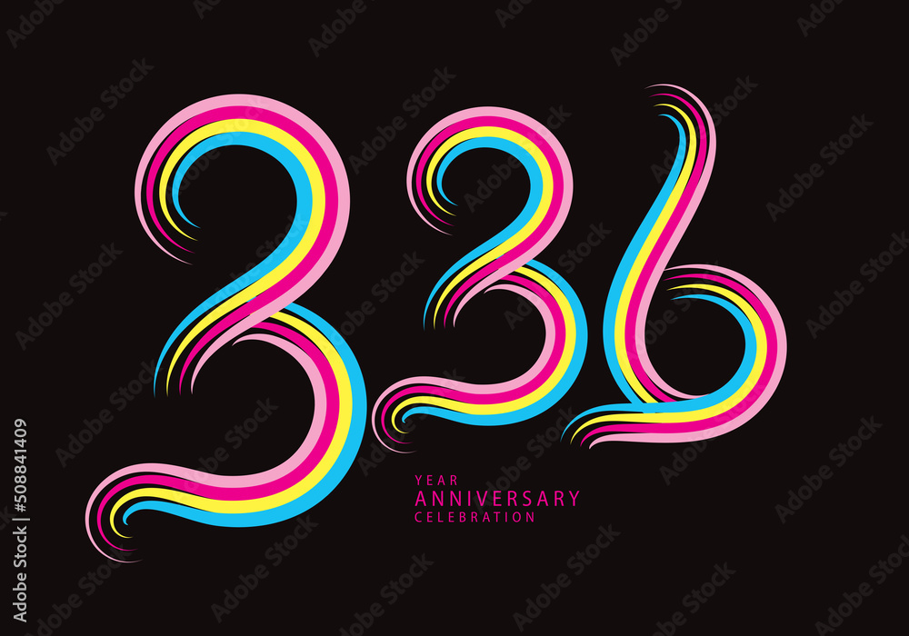336 number design vector, graphic t shirt, 336 years anniversary celebration logotype colorful line,336th birthday logo, Banner template, logo number elements for invitation card, poster, t-shirt. 336 number design vector, graphic t shirt, 336 years anniversary celebration logotype colorful line,336th birthday logo, Banner template, logo number elements for invitation card, poster, t-shirt.