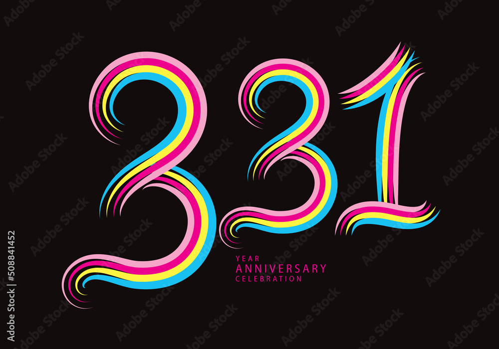 331 number design vector, graphic t shirt, 331 years anniversary celebration logotype colorful line,331th birthday logo, Banner template, logo number elements for invitation card, poster, t-shirt. 331 number design vector, graphic t shirt, 331 years anniversary celebration logotype colorful line,331th birthday logo, Banner template, logo number elements for invitation card, poster, t-shirt.