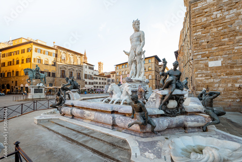 Morning view on fountain of Neptune on Signoria square in Florence. Concept of art and architecture of the italian renaissance photo