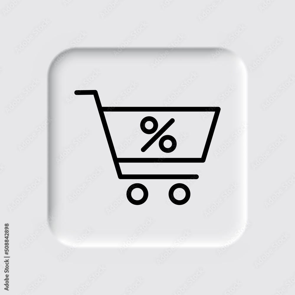 Shopping cart, percent simple icon vector. Flat design. Neumorphism design.ai Shopping cart, percent simple icon vector. Flat design. Neumorphism design.ai