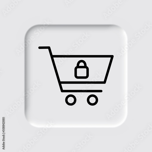 Shopping cart, lock simple icon vector. Flat design. Neumorphism design.ai