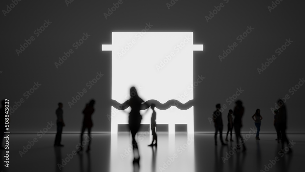 3d rendering people in front of symbol of towel on background