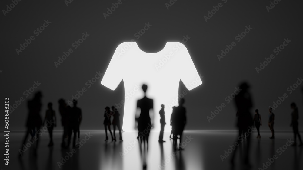 3d rendering people in front of symbol of t shirt on background
