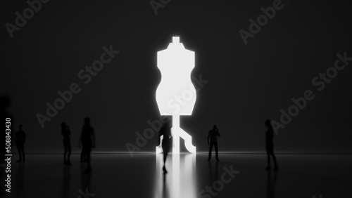3d rendering people in front of symbol of vintage mannequin on background