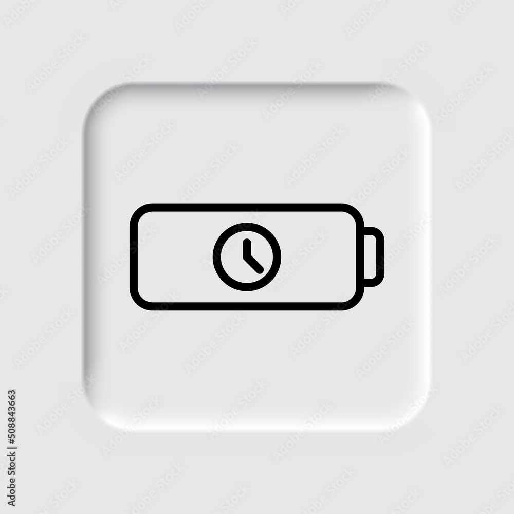 Battery with clock simple icon vector. Flat design. Neumorphism design.ai Battery with clock simple icon vector. Flat design. Neumorphism design.ai