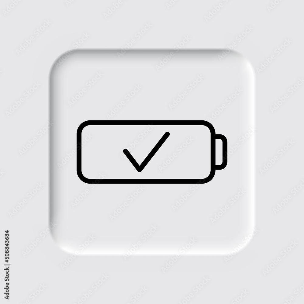 Battery, confirm simple icon vector. Flat design. Neumorphism design.ai Battery, confirm simple icon vector. Flat design. Neumorphism design.ai