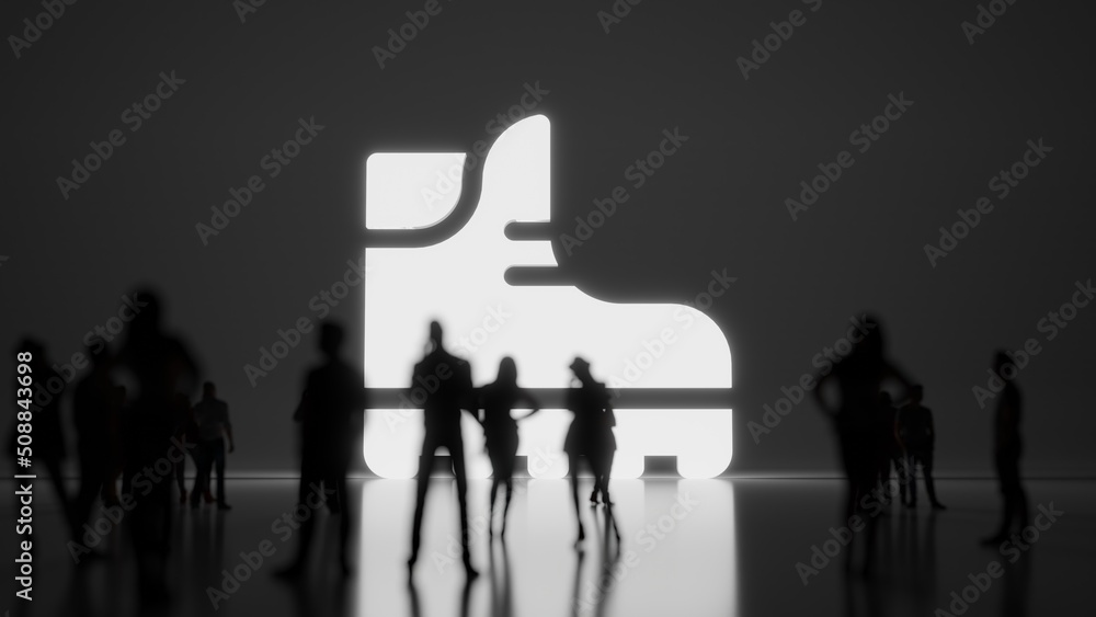3d rendering people in front of symbol of work shoes on background