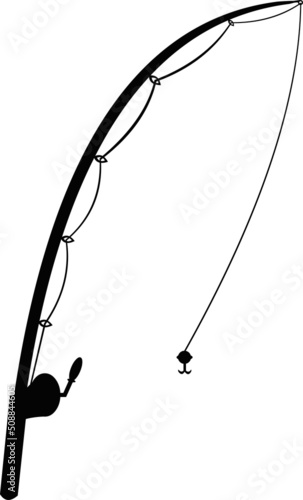 Vector illustration of the black silhouette of a fishing rod