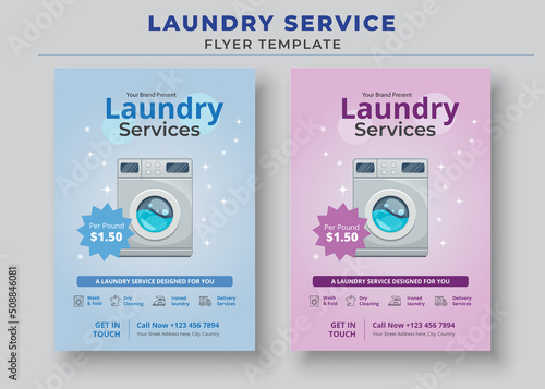 Laundry Service Flyer Template, Dry cleaner Flyer, Poster brochure design, Vector Editable and Print ready