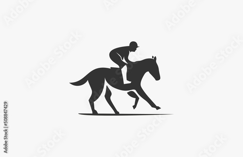 Silhouette Logo Vector Man Riding Horse Illustration