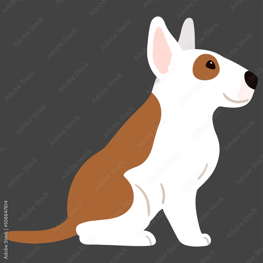 Cute and simple illustration of Bull Terrier Dog sitting in side view flat colored Cute and simple illustration of Bull Terrier Dog sitting in side view flat colored