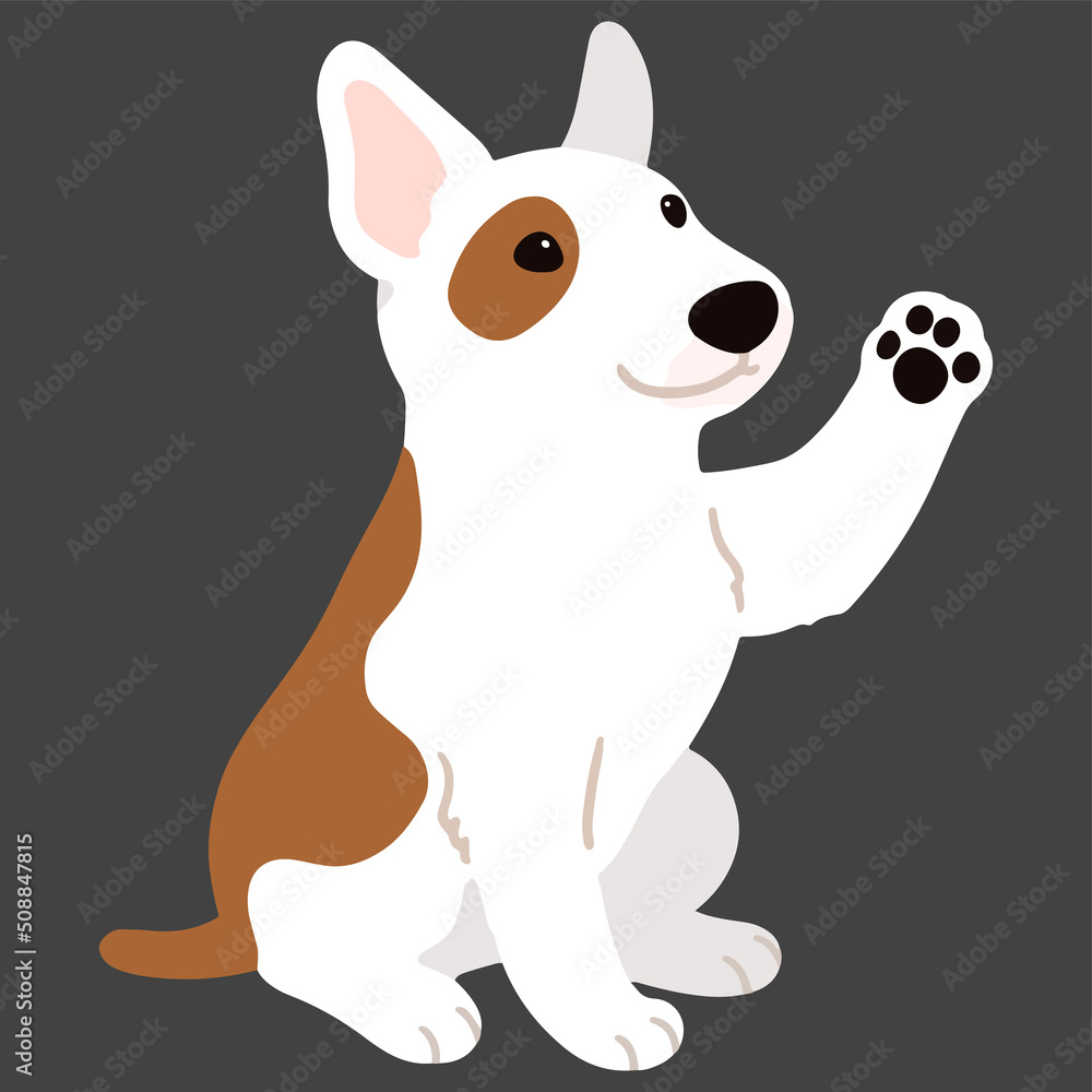 Cute and simple illustration of Bull Terrier Dog Waving Hand flat colored