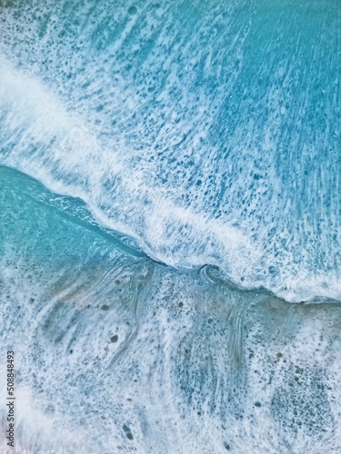 Photography Aerial view of sea foamy waves, blue ocean water, seaside epoxy resin minimalist