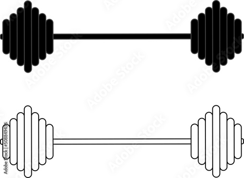 Barbell vector icon. Symbol, logo illustration. Black dumbbell for fitness, training and exercise. Sports vector element. Overview of fitness dumbbell illustrations