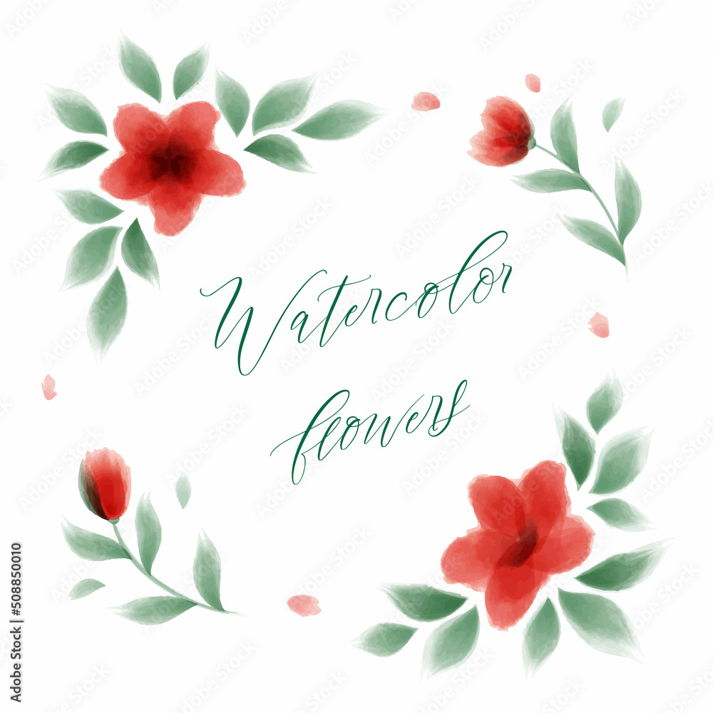 Watercolor flowers. Watercolor design elements. Frame from flowers.