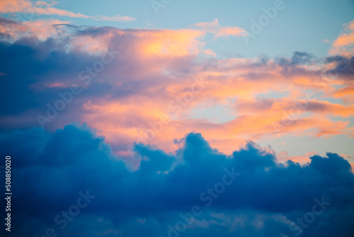 Spectacular colorful sunset with cloudy sky.