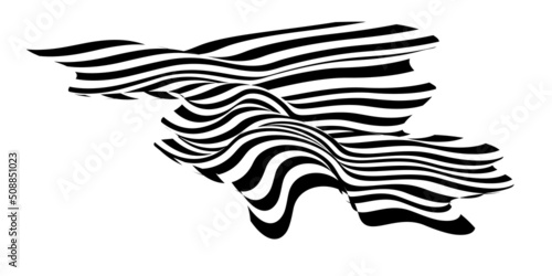 Waving flag as a brush stroke with zebra texture. Vest striped with fabric Black and white stripes curved in a bizarre way with waves curving along the trajectory