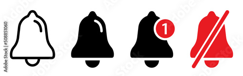 Notification bell icon set. New message notification icon. Alarm signs. Isolated. Editable stroke. Vector illustration