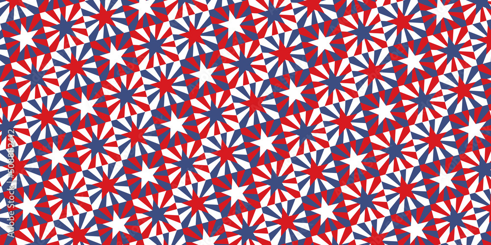Horizontal banner with stars pattern in geometric grid. Retro patriotic holiday celebration background. Vector illustration EPS 10 Horizontal banner with stars pattern in geometric grid. Retro patriotic holiday celebration background. Vector illustration EPS 10