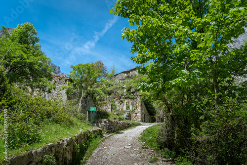 Landscape. View of Cares trail from Bulnes town. Asturias. Spain