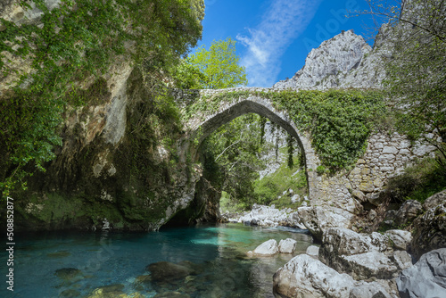 La Jaya bridge in the Cares trail. Poncebos. Asturias. Spain photo