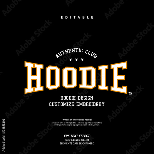 American authentic Hoodie club Embroidery logo custom text effect editable premium vector	
