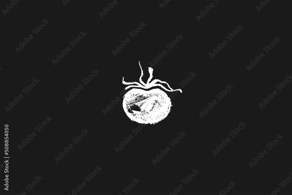 Fototapeta premium Black tomato symbol. Tomatoes vector coal drawing. Organic tomato Illustration for seed label, packaging design catchup, banner farmers market. Vegetarian food icon for logo restaurant design or badge