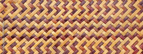 Old bamboo weaving pattern, woven rattan mat texture for background and design art work