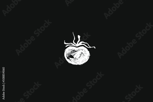 Black tomato symbol. Tomatoes vector coal drawing. Organic tomato Illustration for seed label, packaging design catchup, banner farmers market. Vegetarian food icon for logo restaurant design or badge