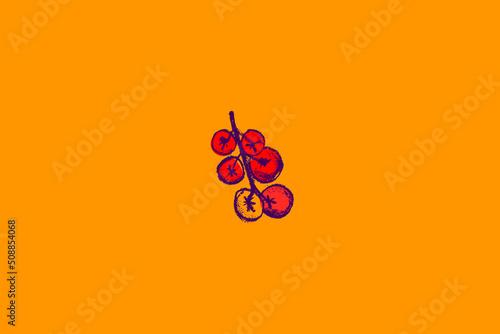 Red tomato symbol. Tomatoes vector coal drawing. Organic tomato Illustration for seed label, packaging design catchup, banner farmers market. Vegetarian food icon for logo restaurant design or badge.